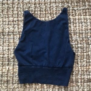 Free People Good Karma High Neck Crop Washed navy color